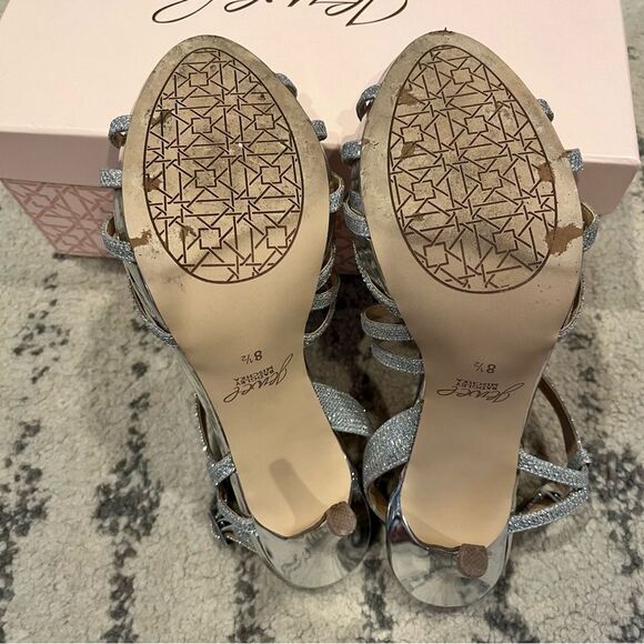 Jewel Badgley Mischka HUMBLE Silver Sparkle Strappy Sandal Heels Size 8.5 - Picture 8 of 10